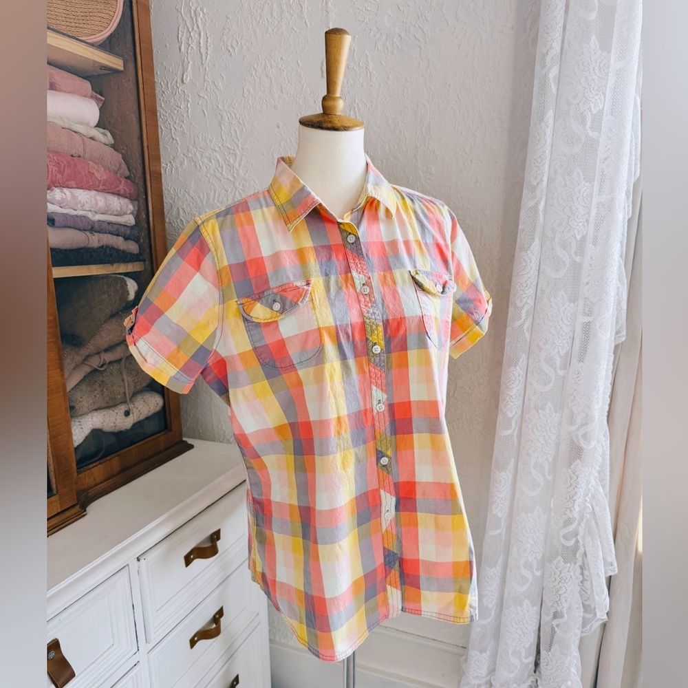 Woolrich Retro Plaid Wes Anderson Camp Short Sleeve Button Down